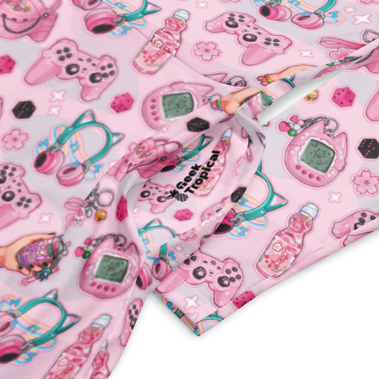 Nerdy Anime Gamer Items Pink Long Sleeve Midi Dress
