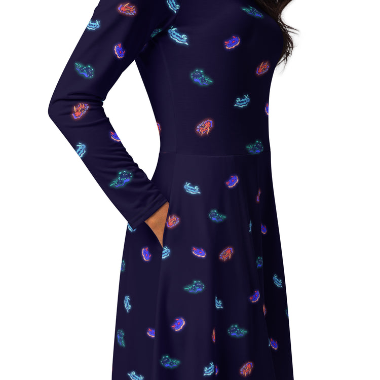 Nerdy Cute Sea Slugs Long Sleeve Midi Dress