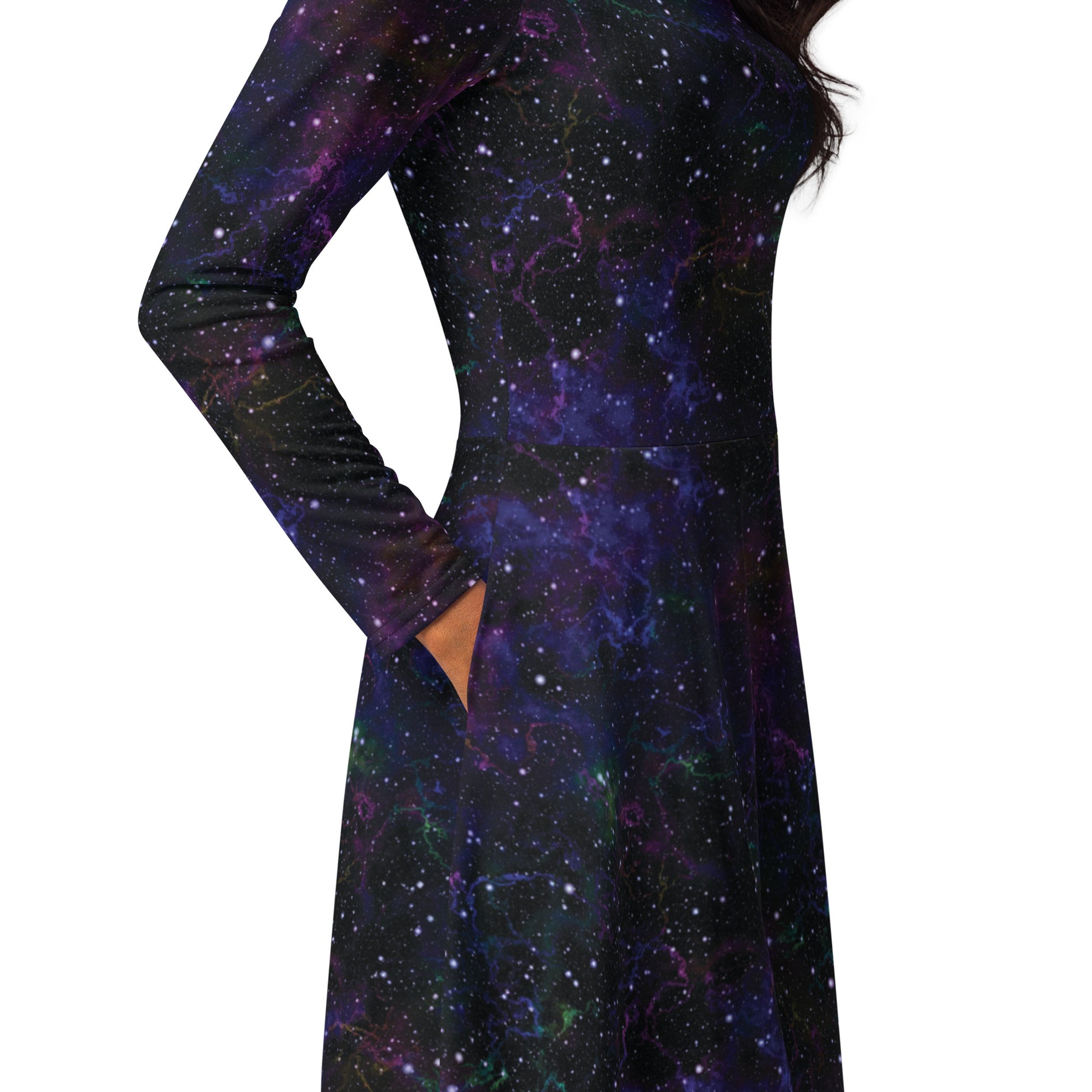 Beautiful Nebula Outer Space Long Sleeve Midi Dress 5