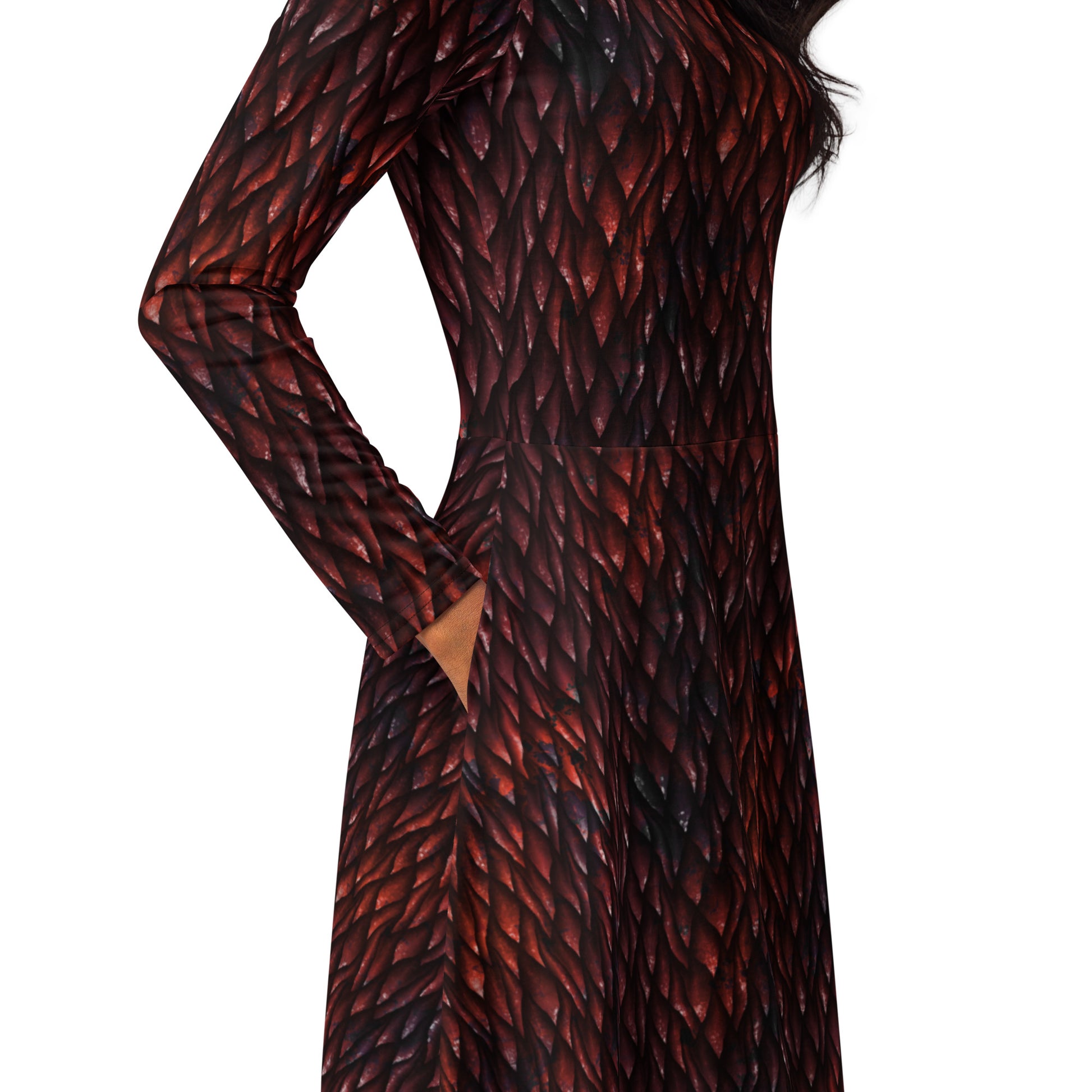 Red Dragon Scales Dnd Long Sleeve Midi Dress 5