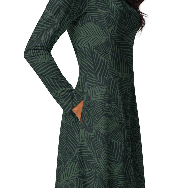 Nerdy Tropical Dnd Dice Long Sleeve Midi Dress