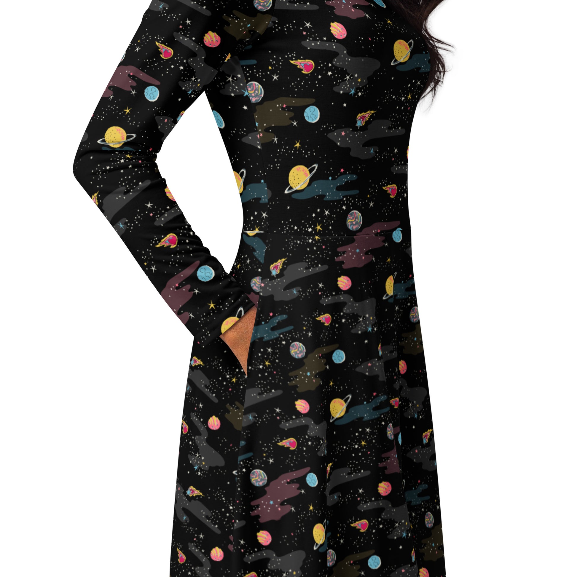 A Starry Galaxy Outer Space Long Sleeve Midi Dress 5