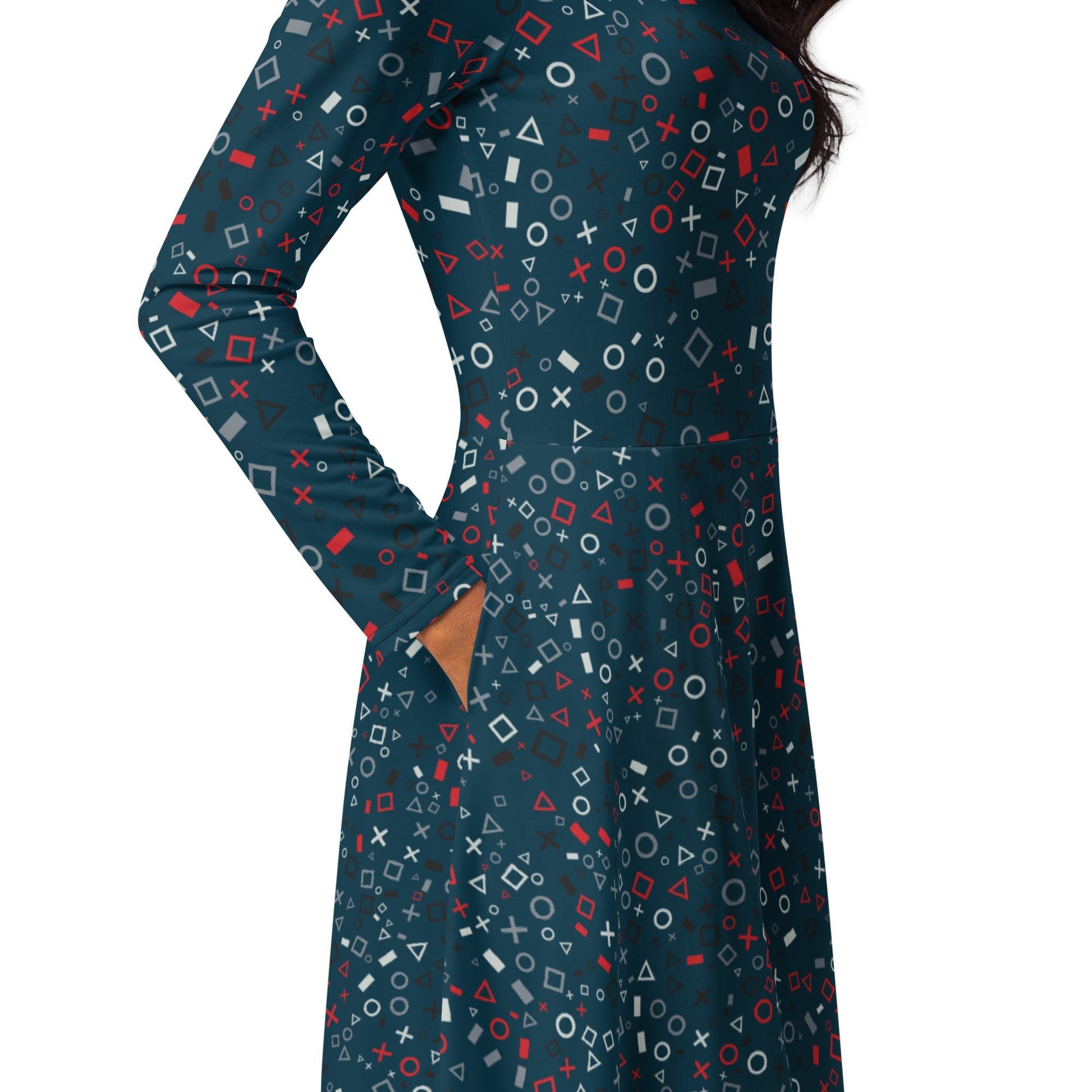 Controller Gamepad Icons Teal Video Game Long Sleeve Midi Dress 5