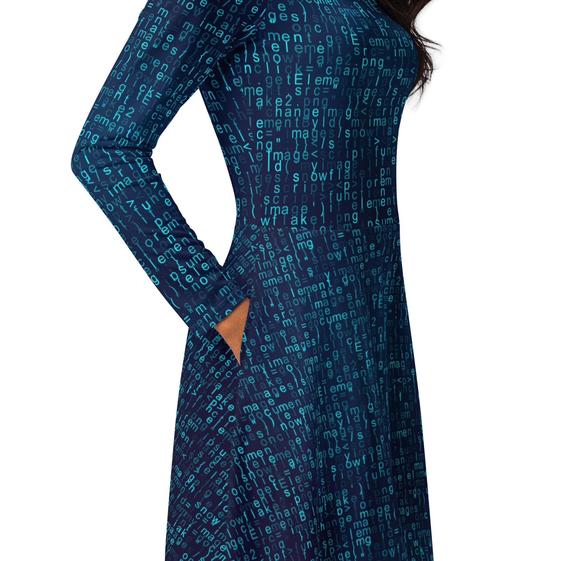 Javascript Computer Code Blue Long Sleeve Midi Dress 5