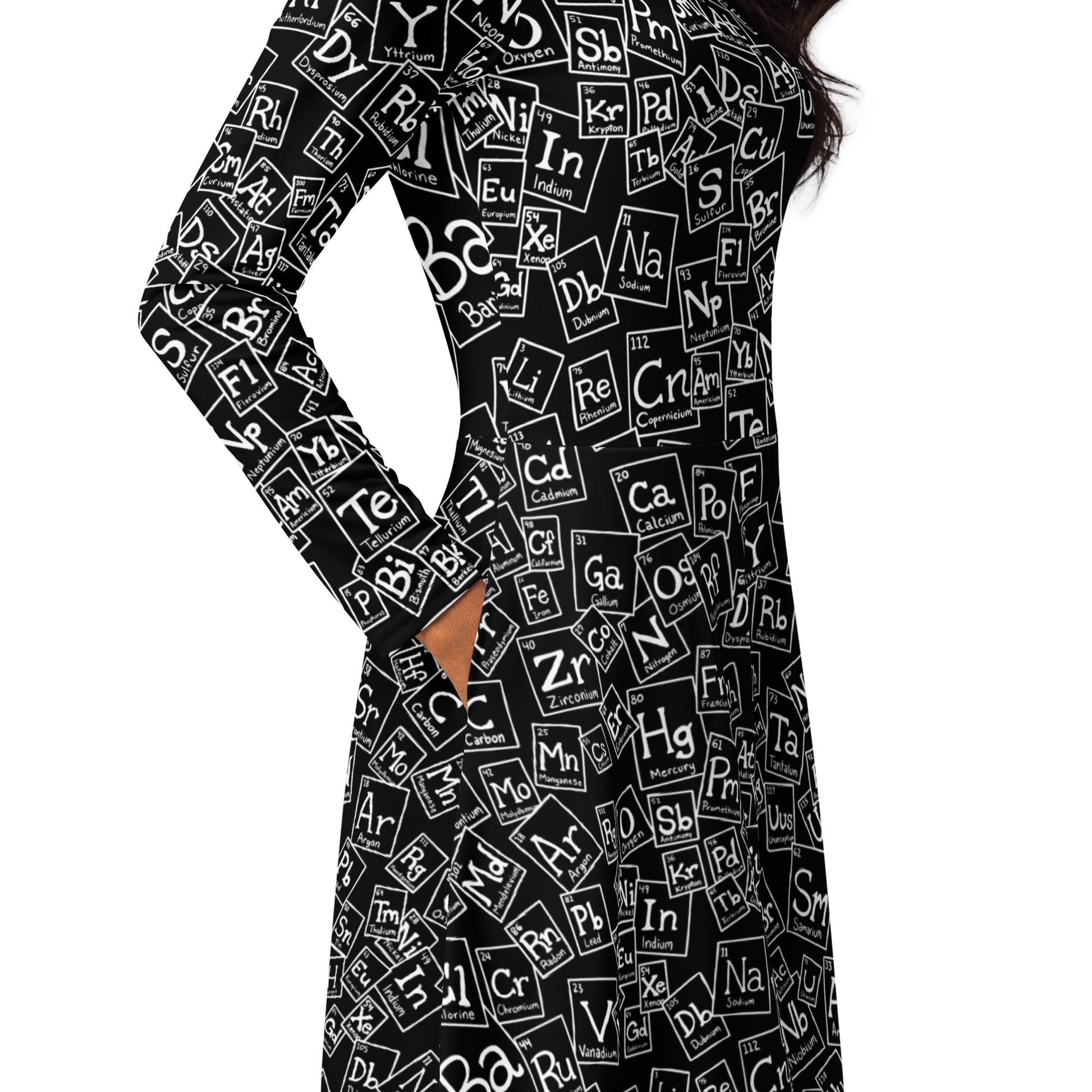 Periodic Table BW Long Sleeve Midi Dress 5