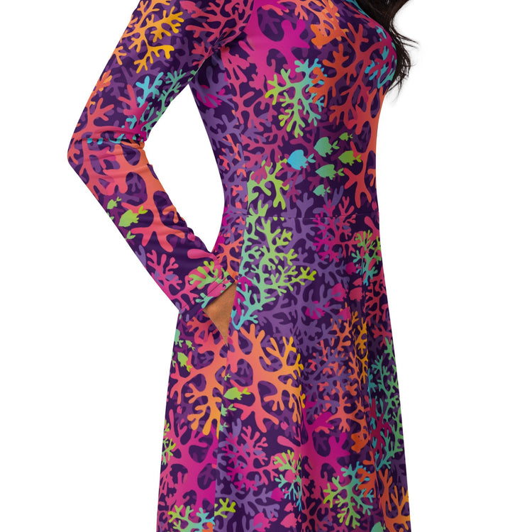 Nerdy Science Marine Biology Rainbow Coral Long Sleeve Midi Dress
