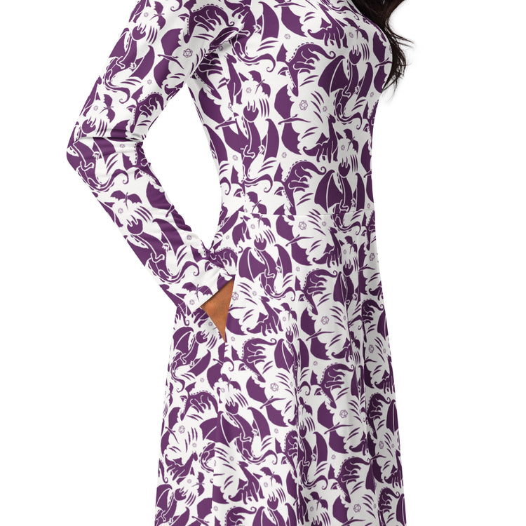 Nerdy Dnd Purple Dragons Long Sleeve Midi Dress