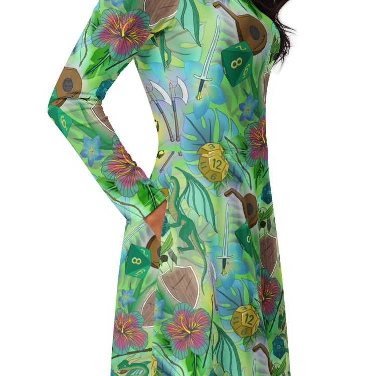 Nerdy Green Dragon Encounter Dnd Long Sleeve Midi Dress