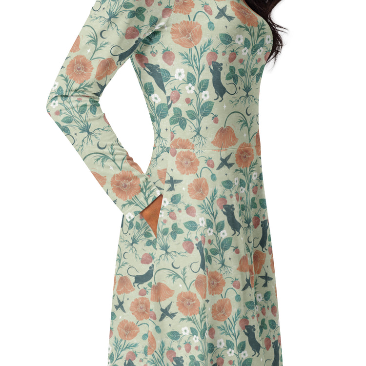 Nerdy Spring Garden Long Sleeve Midi Dress