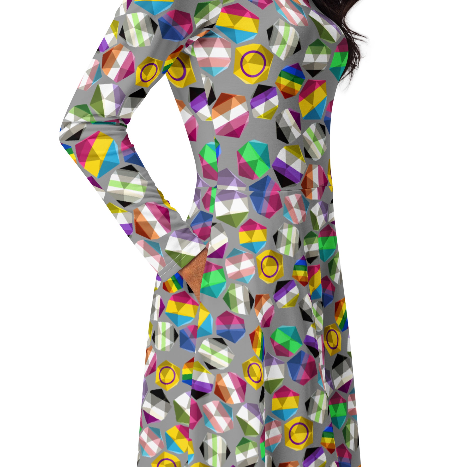 Roll with Pride LGBTQ Dice Dnd Long Sleeve Midi Dress 5