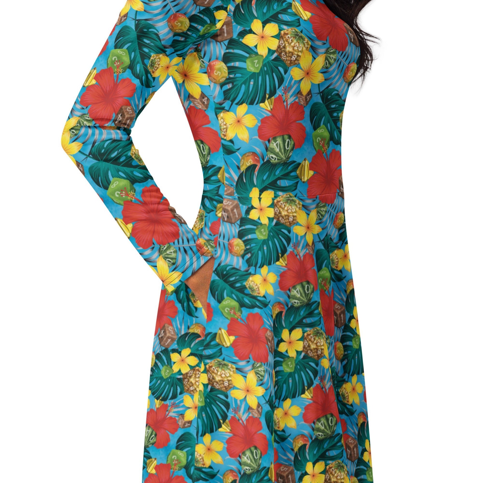 Tropical Fruit Dice Dnd Long Sleeve Midi Dress 5