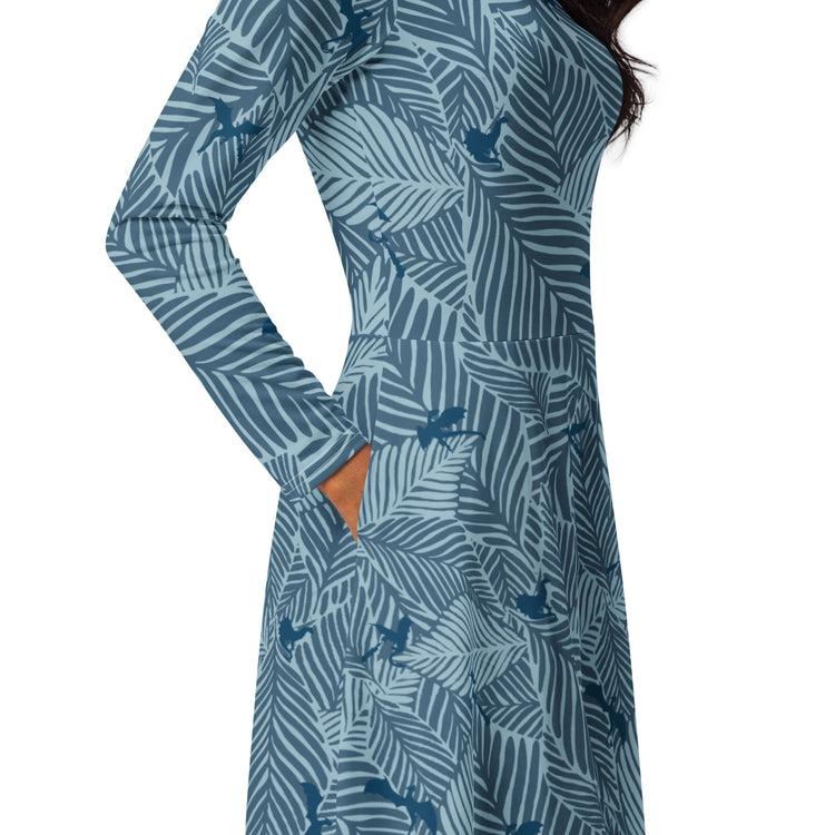 Nerdy Tropical Dragons Long Sleeve Midi Dress