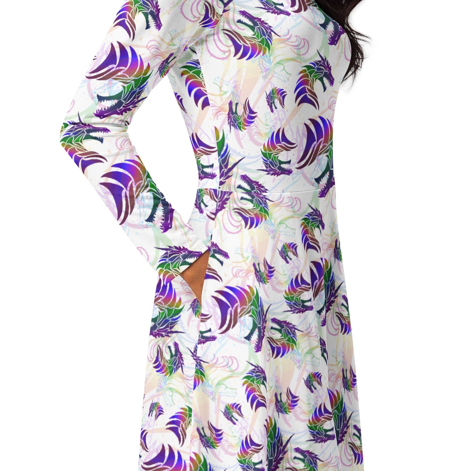 Rainbow Dragons and Unicorns Long Sleeve Midi Dress 5