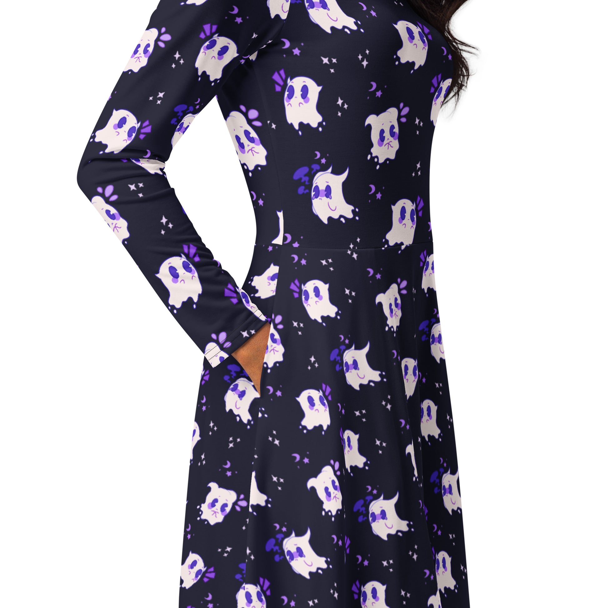 Anxious Ghosts Purple Long Sleeve Midi Dress 5