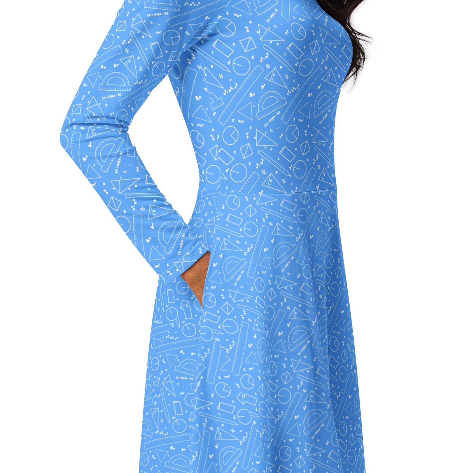 Geometry Blue Math Long Sleeve Midi Dress 5