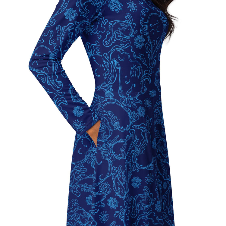 Nerdy Axolotl Waterbending Salamanders Long Sleeve Midi Dress