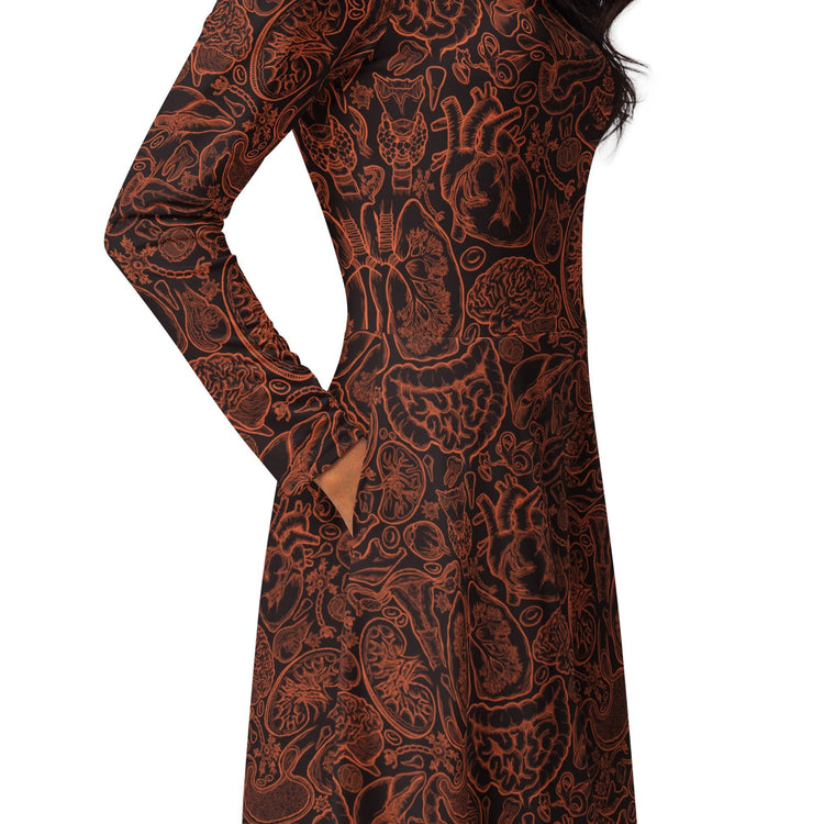 Nerdy Human Anatomy Dark Long Sleeve Midi Dress