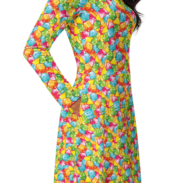 Nerdy DND Gummies Long Sleeve Midi Dress