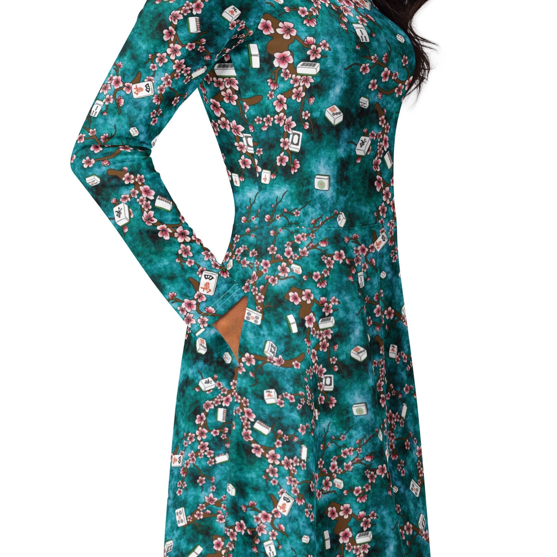 Mahjong Tiles Pond Anime Long Sleeve Midi Dress 5