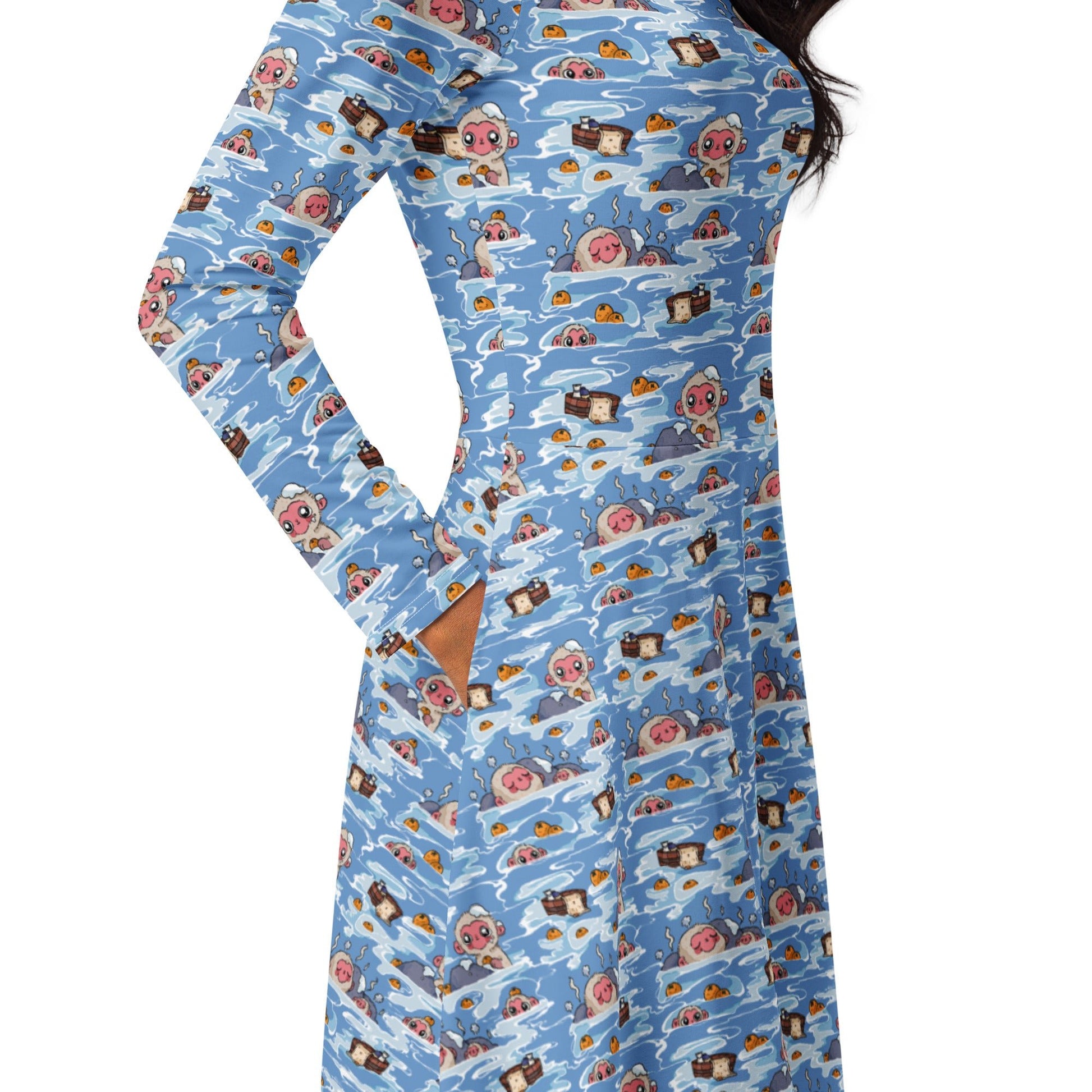 Onsen Snow Monkeys Long Sleeve Midi Dress 5