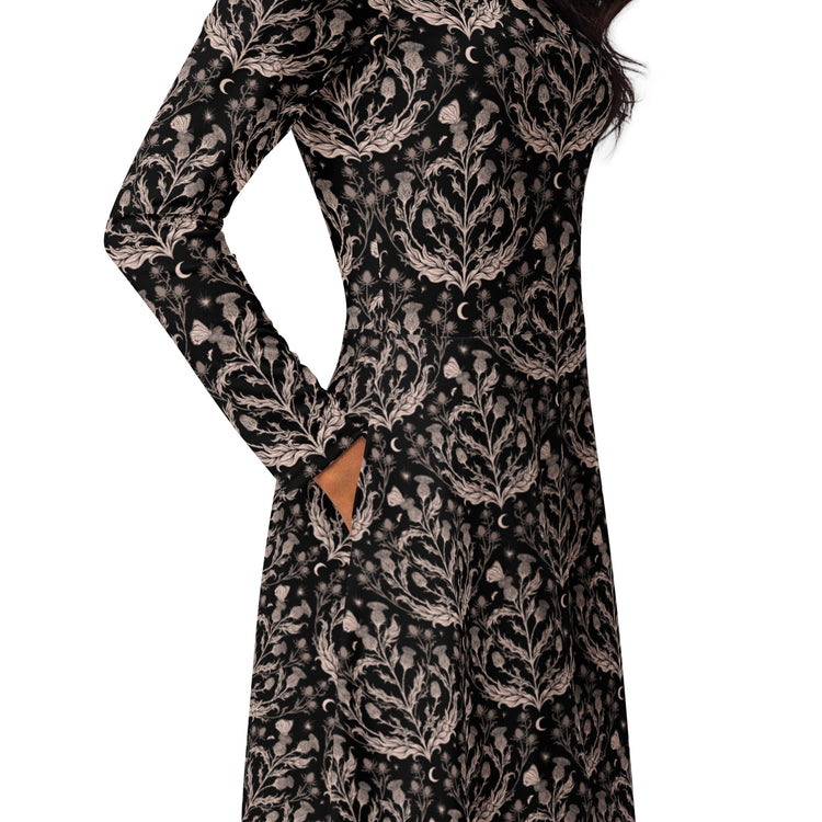 Nerdy Episodic Thistle Home Black White Long Sleeve Midi Dress