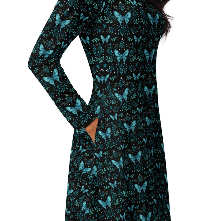 Nerdy Episodic Mystical Butterfly Long Sleeve Midi Dress