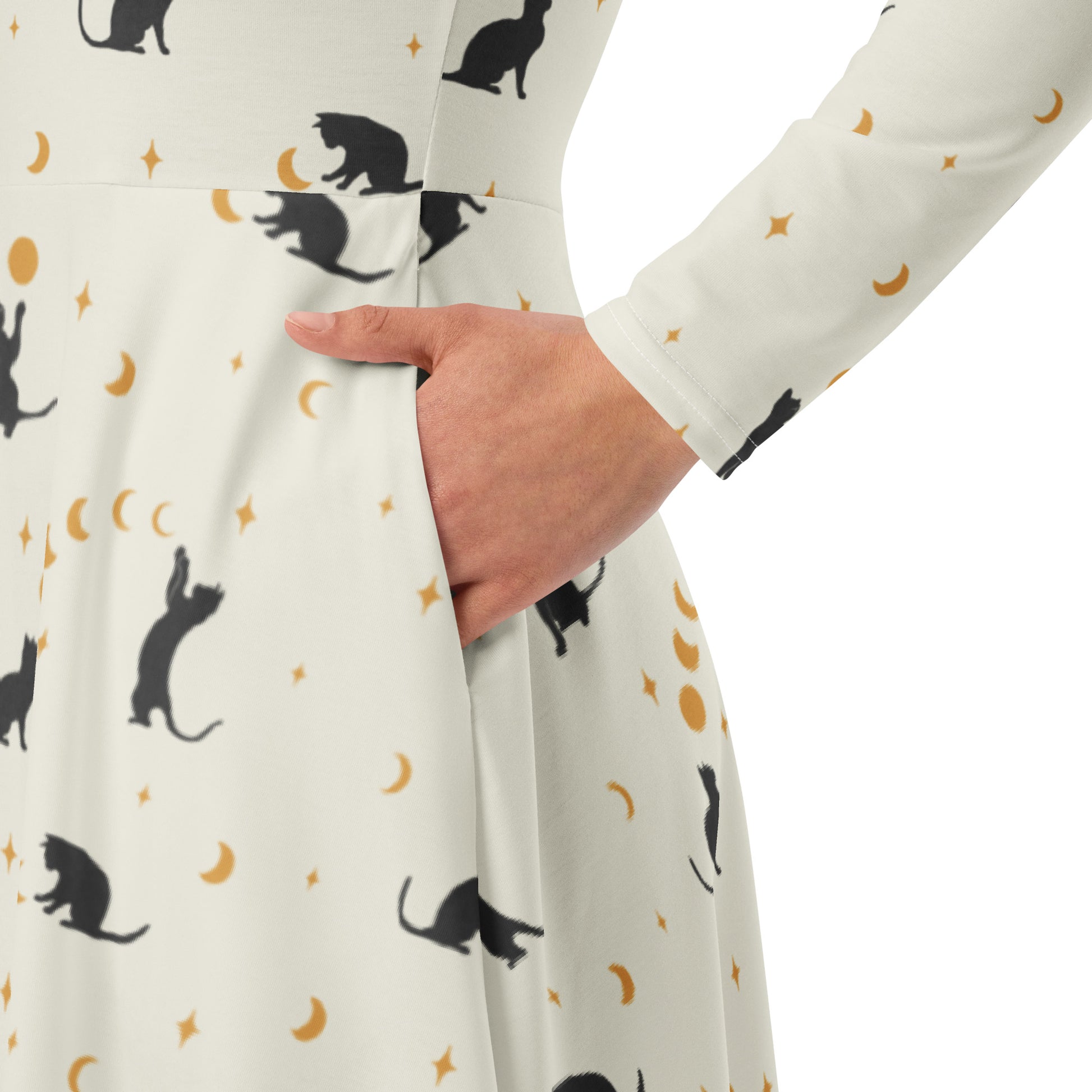 Episodic Cat Catching the Moon Long Sleeve Midi Dress 6