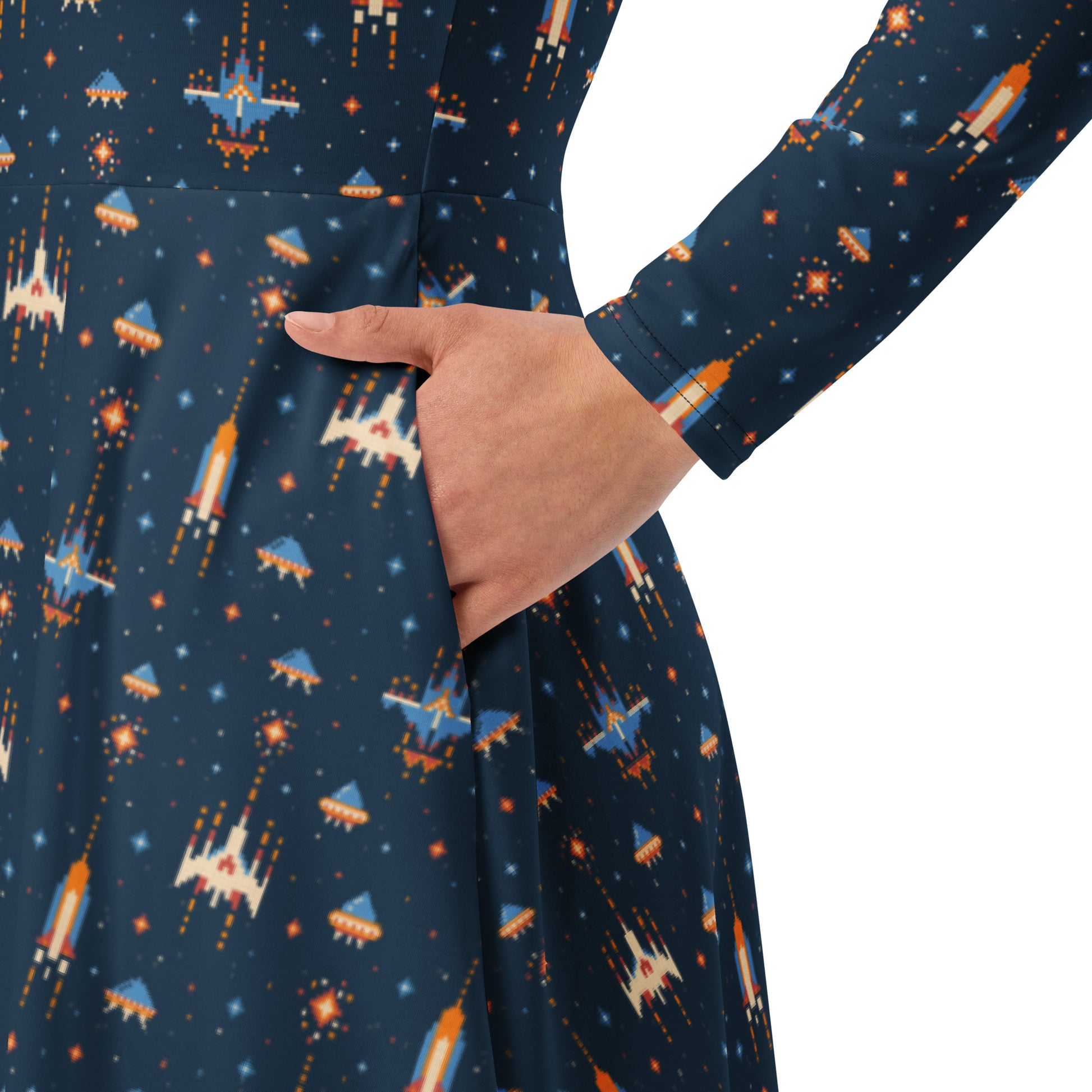 Space Retro Arcade Long Sleeve Midi Dress 6