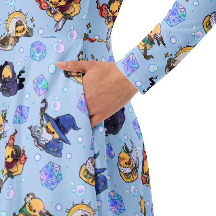 Nerdy DnD Classes Rubber Ducks Long Sleeve Midi Dress