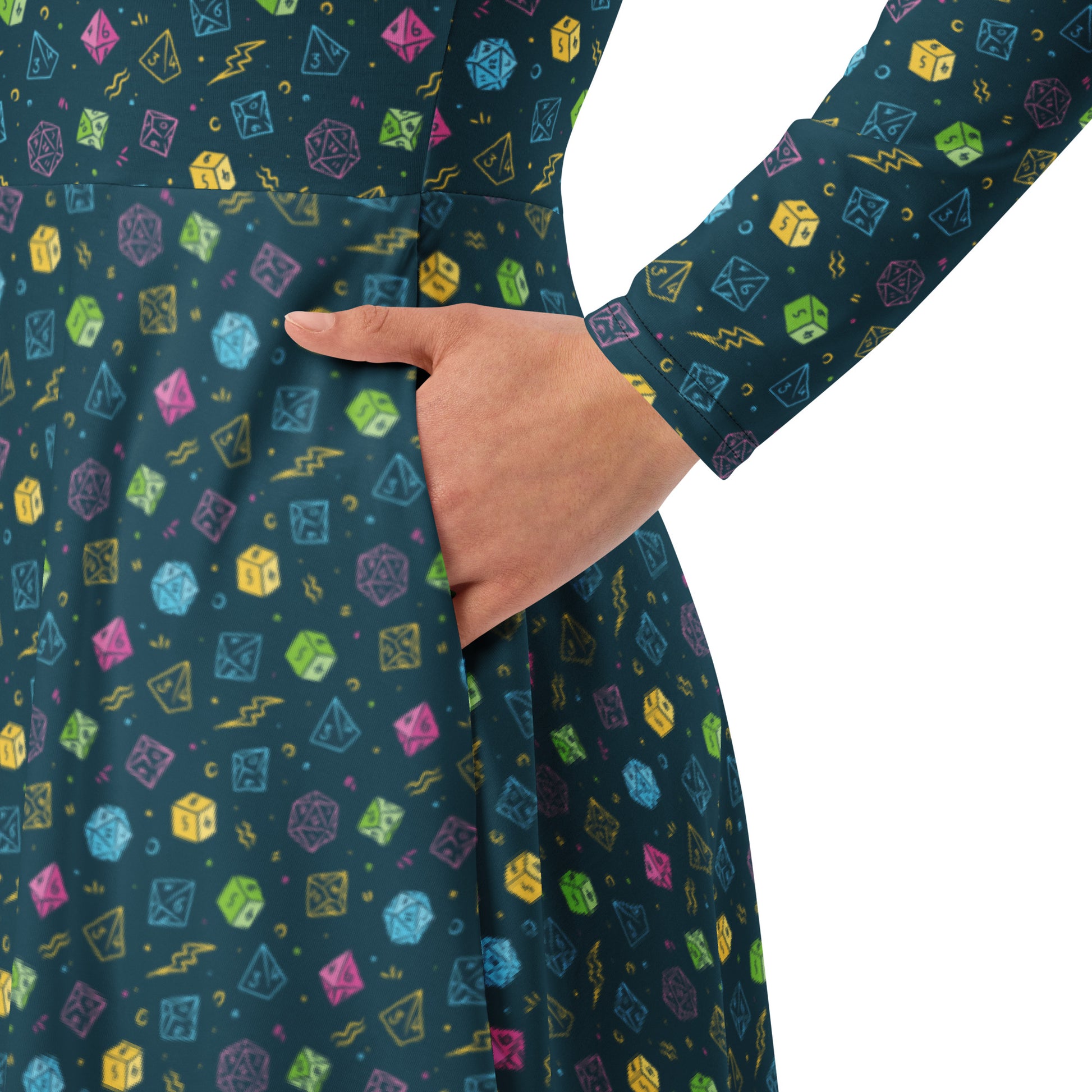 Dnd RPG Dice Blue Long Sleeve Midi Dress 6