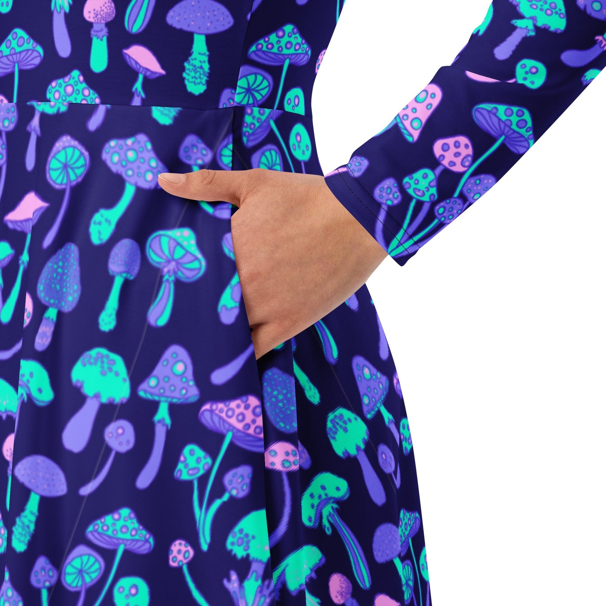 Psychedelic Mushrooms Long Sleeve Midi Dress 6