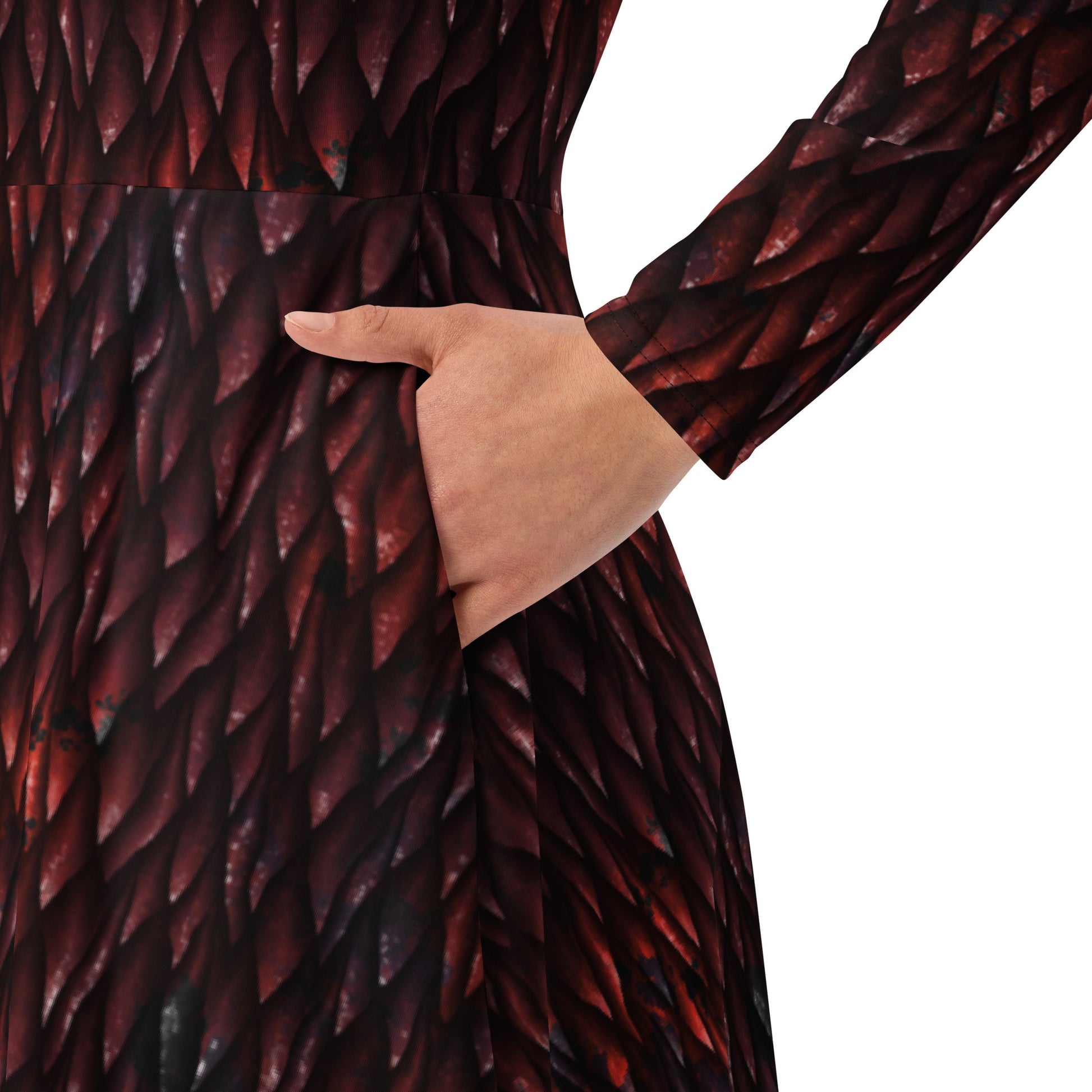 Red Dragon Scales Dnd Long Sleeve Midi Dress 6