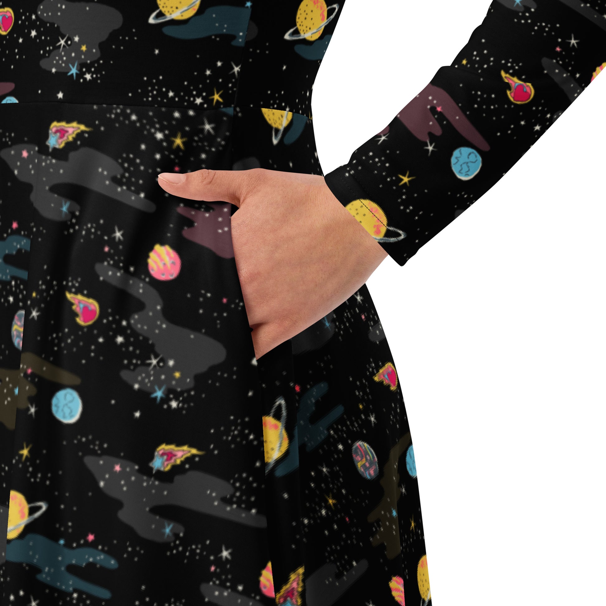 A Starry Galaxy Outer Space Long Sleeve Midi Dress 6