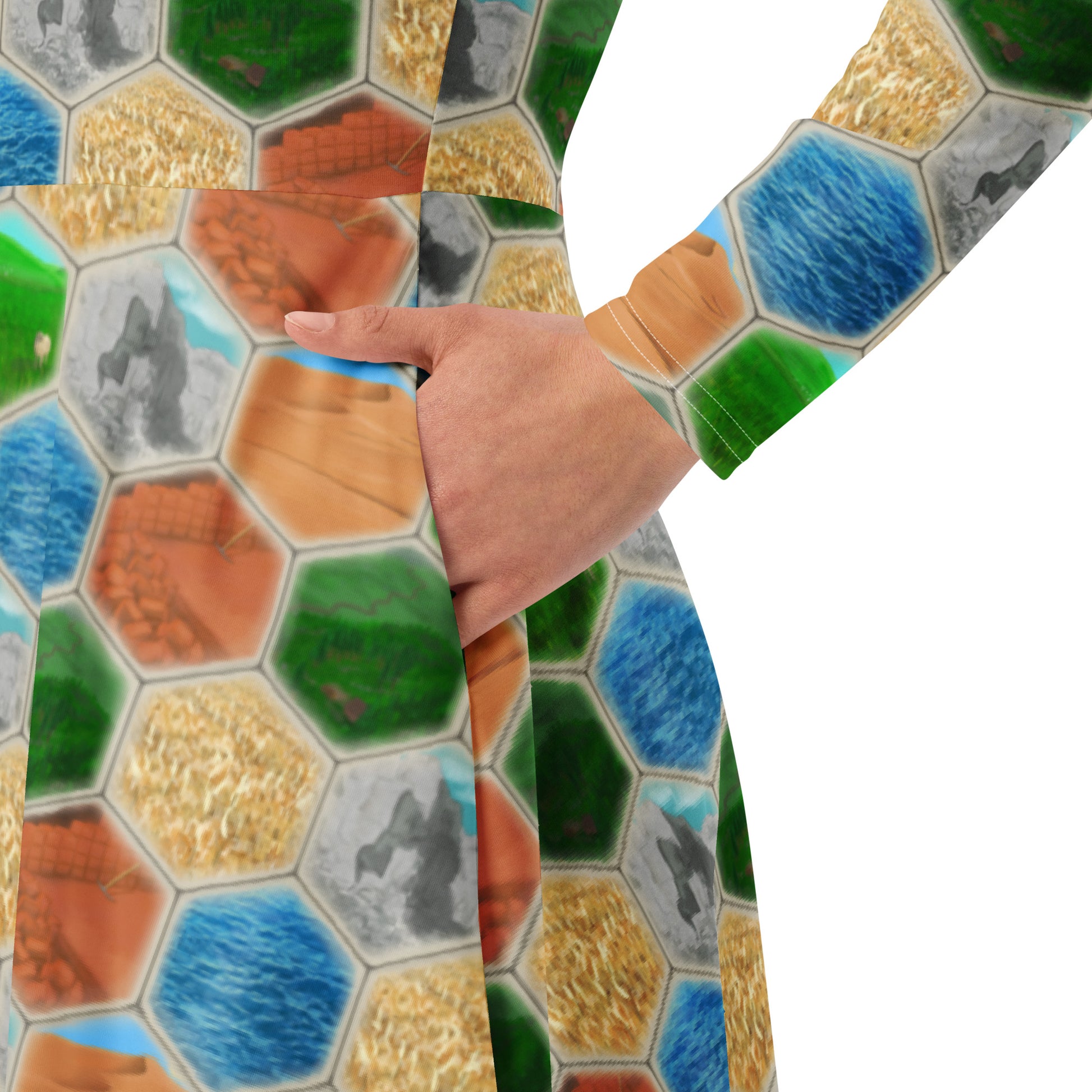 Hexagon Tile Board Game Long Sleeve Midi Dress 6
