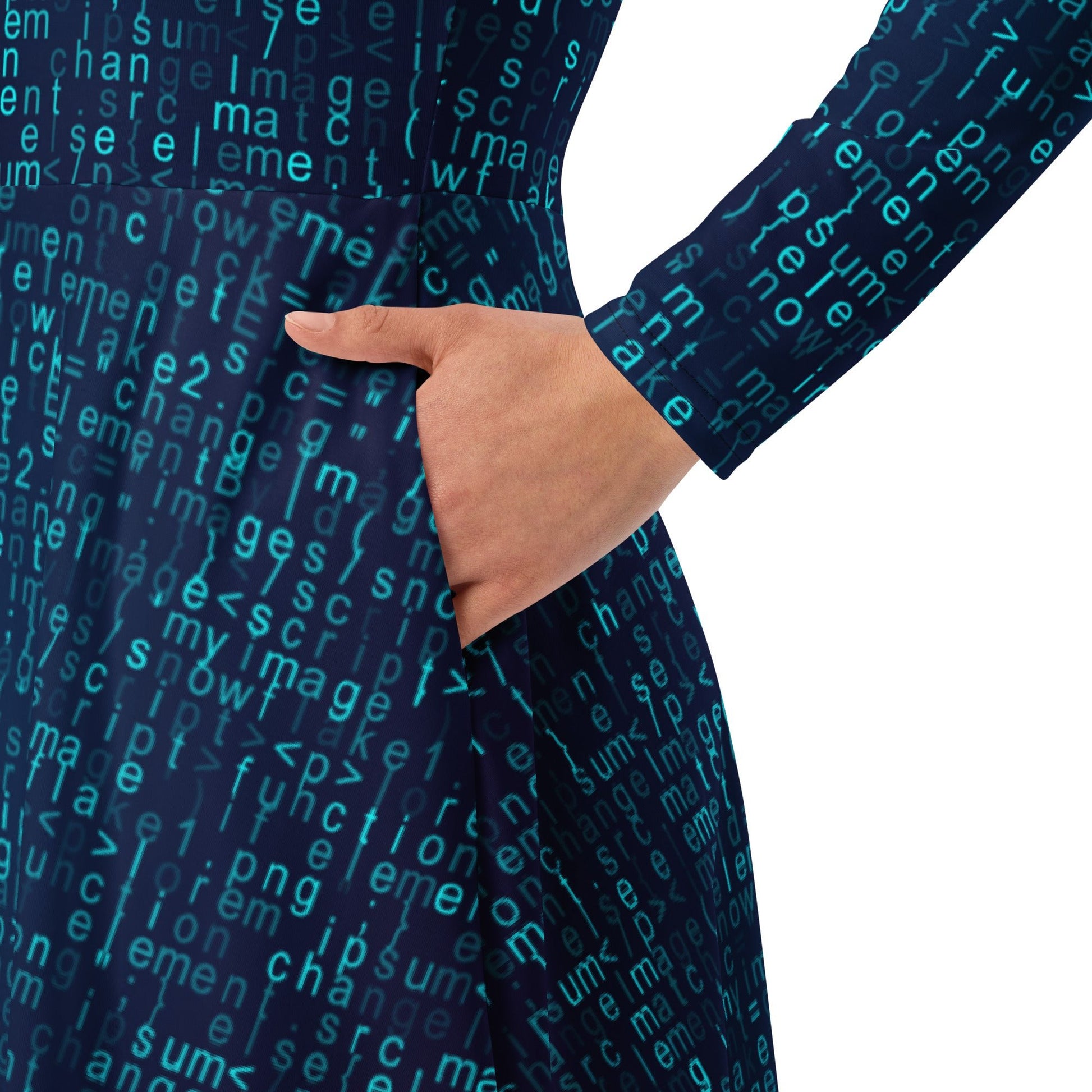 Javascript Computer Code Blue Long Sleeve Midi Dress 6