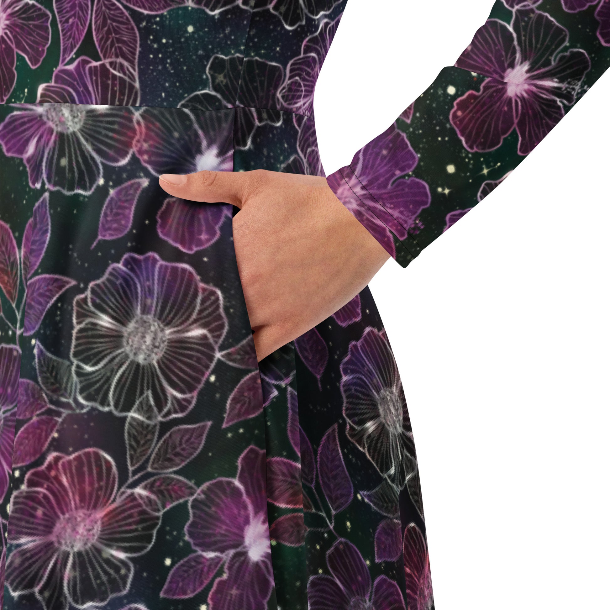 Hawaiian Blooms Space Long Sleeve Midi Dress 6