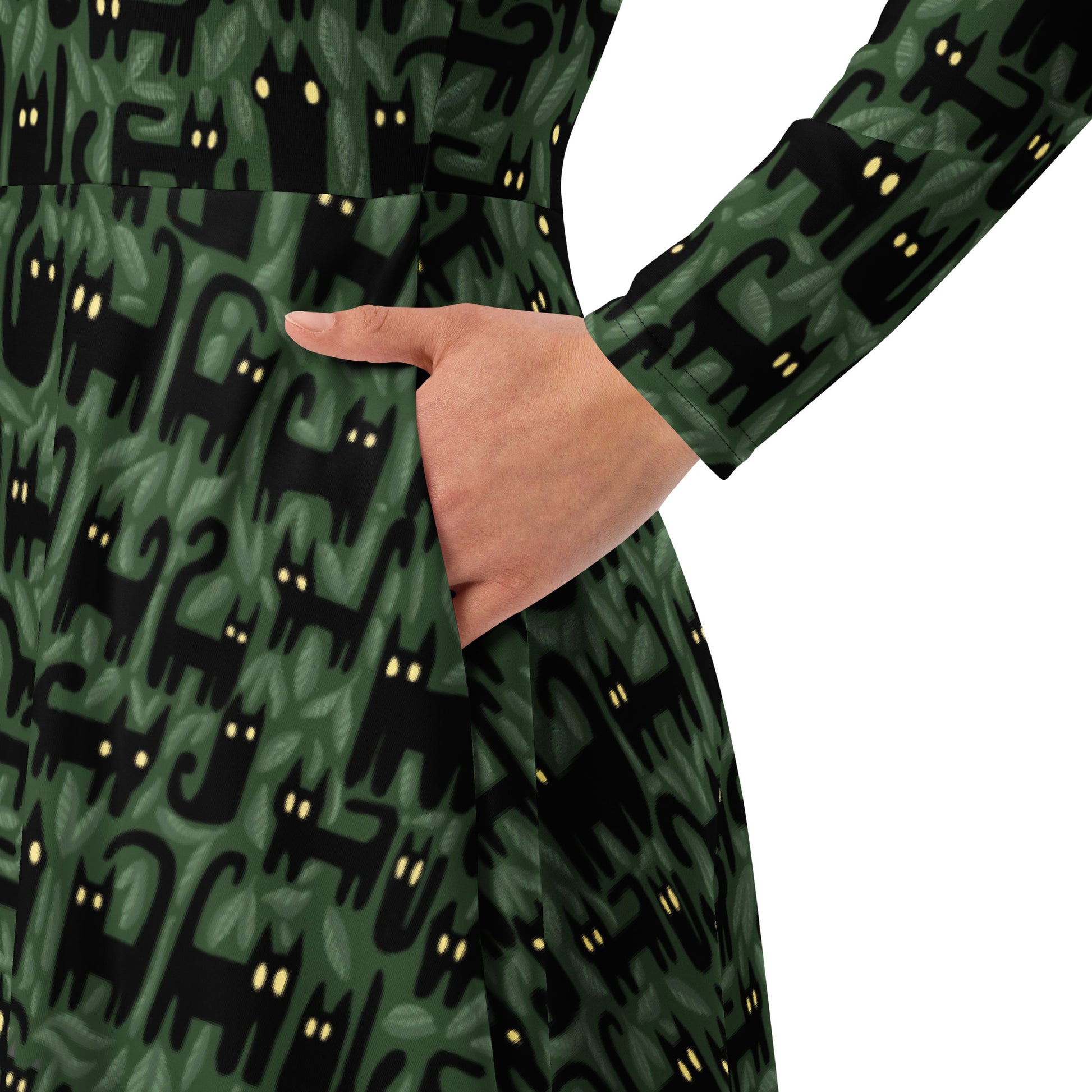 Cats in the Leaves Long Sleeve Midi Dress 6