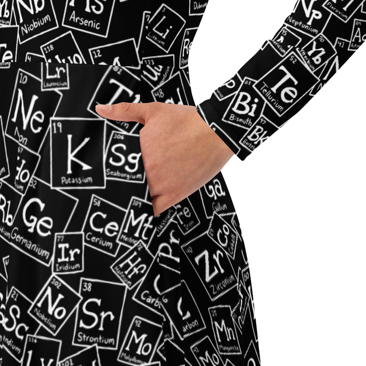 Nerdy Periodic Table BW Long Sleeve Midi Dress