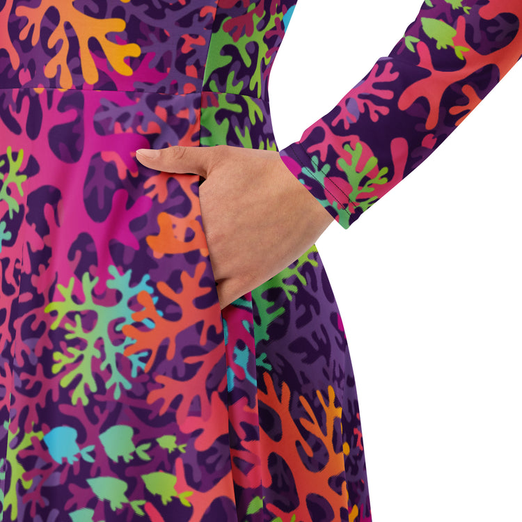 Nerdy Science Marine Biology Rainbow Coral Long Sleeve Midi Dress