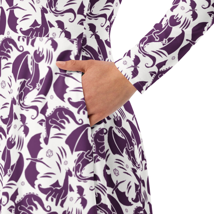 Nerdy Dnd Purple Dragons Long Sleeve Midi Dress