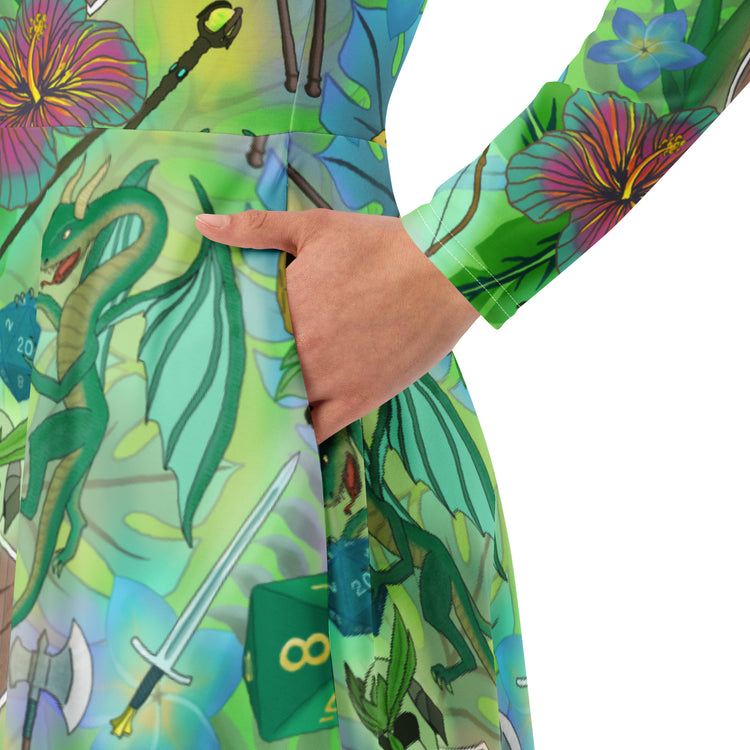 green dragon print dress Chatham Dress Green and White Dragon S