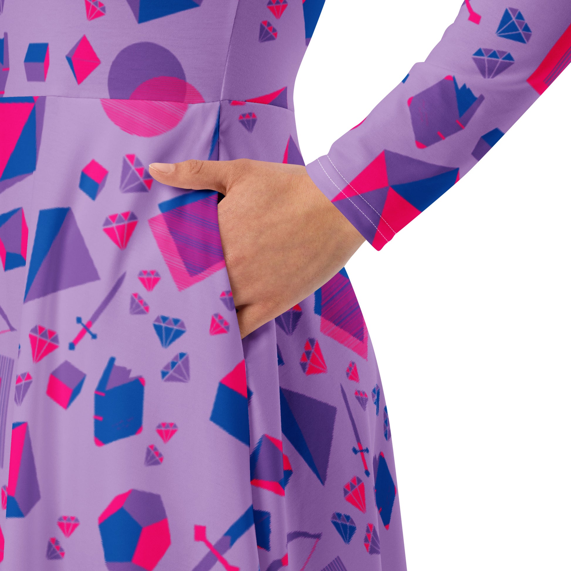 Pink Blue and Bisexual Colors Tabletop RPG Items Dnd Long Sleeve Midi Dress 6