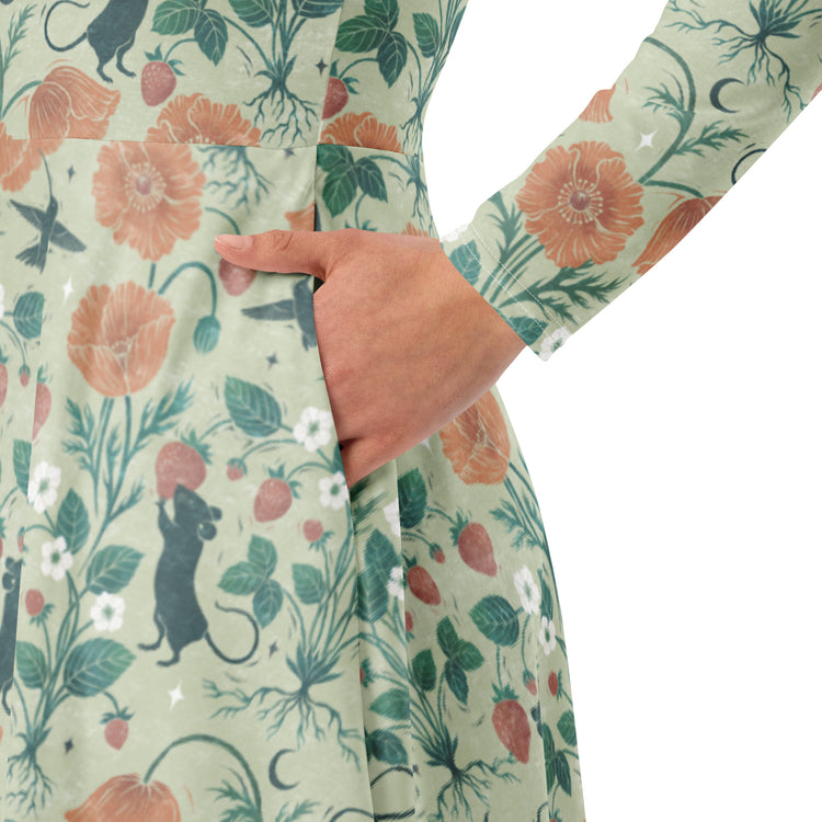 Nerdy Spring Garden Long Sleeve Midi Dress