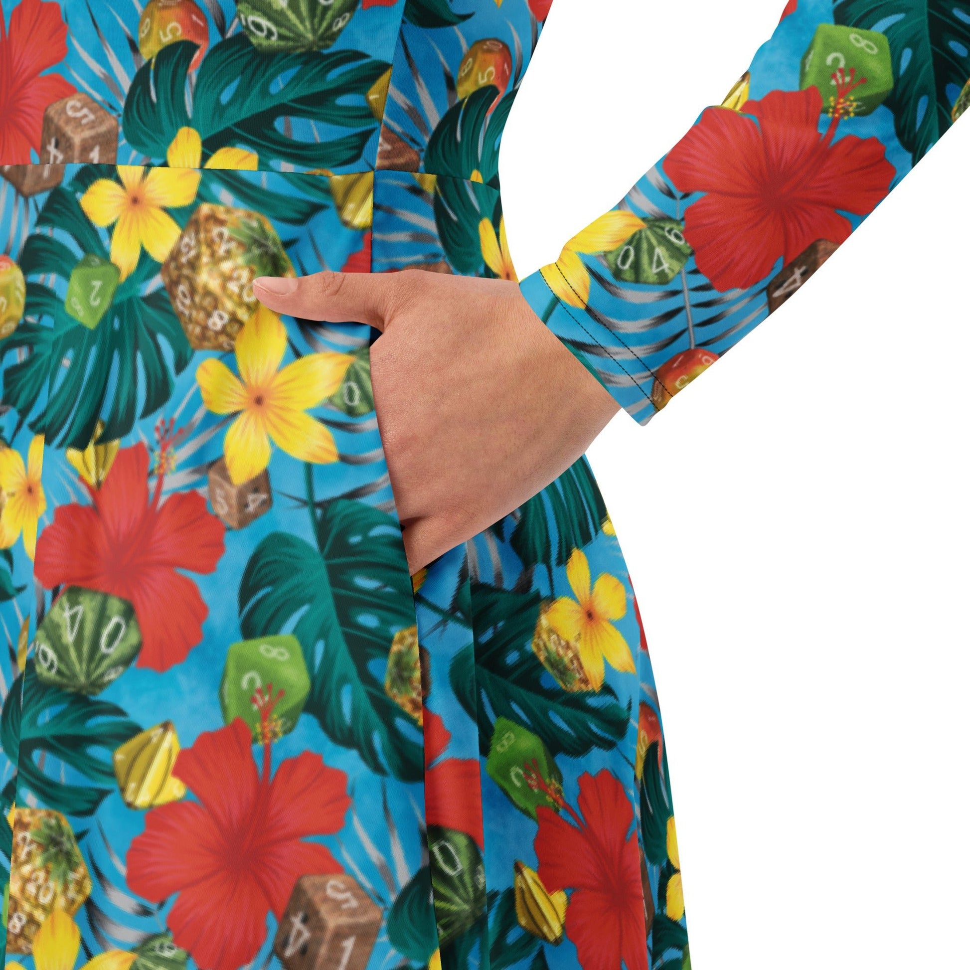 Tropical Fruit Dice Dnd Long Sleeve Midi Dress 6