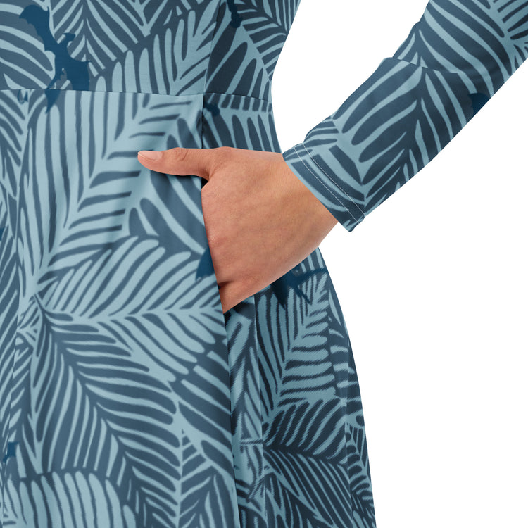 Nerdy Tropical Dragons Long Sleeve Midi Dress