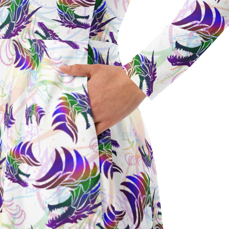 Nerdy Rainbow Dragons and Unicorns Long Sleeve Midi Dress