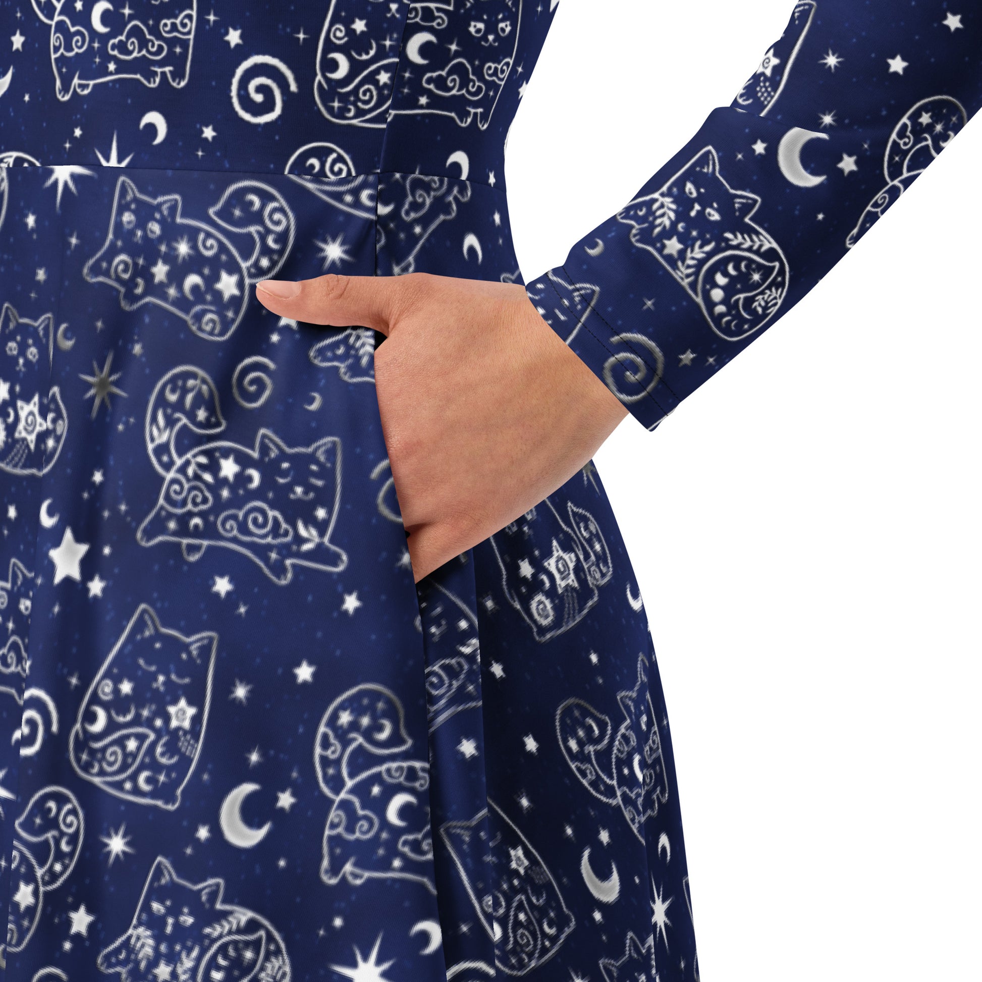 Star Cats Long Sleeve Midi Dress 6