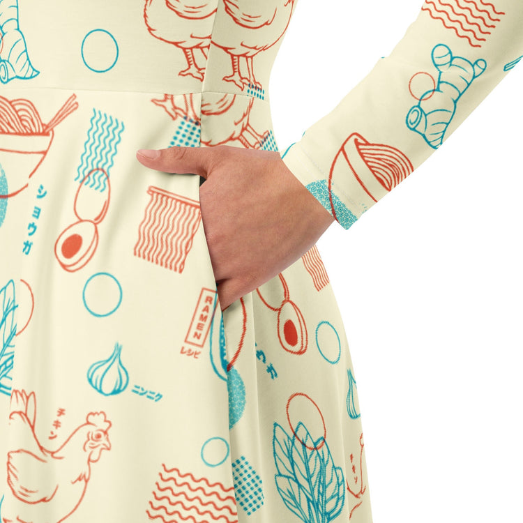 Nerdy Ramen Recipe Japanese Long Sleeve Midi Dress