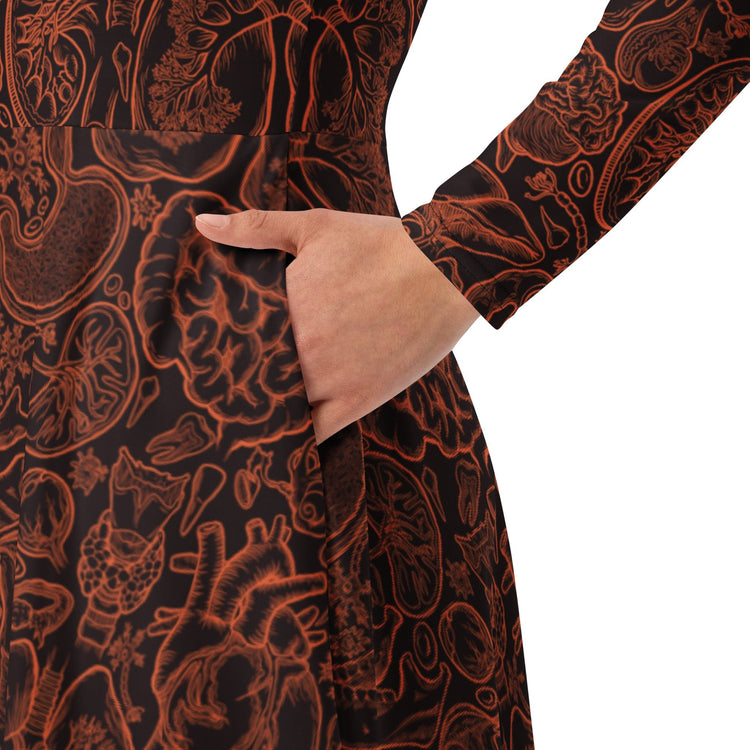 Nerdy Human Anatomy Dark Long Sleeve Midi Dress