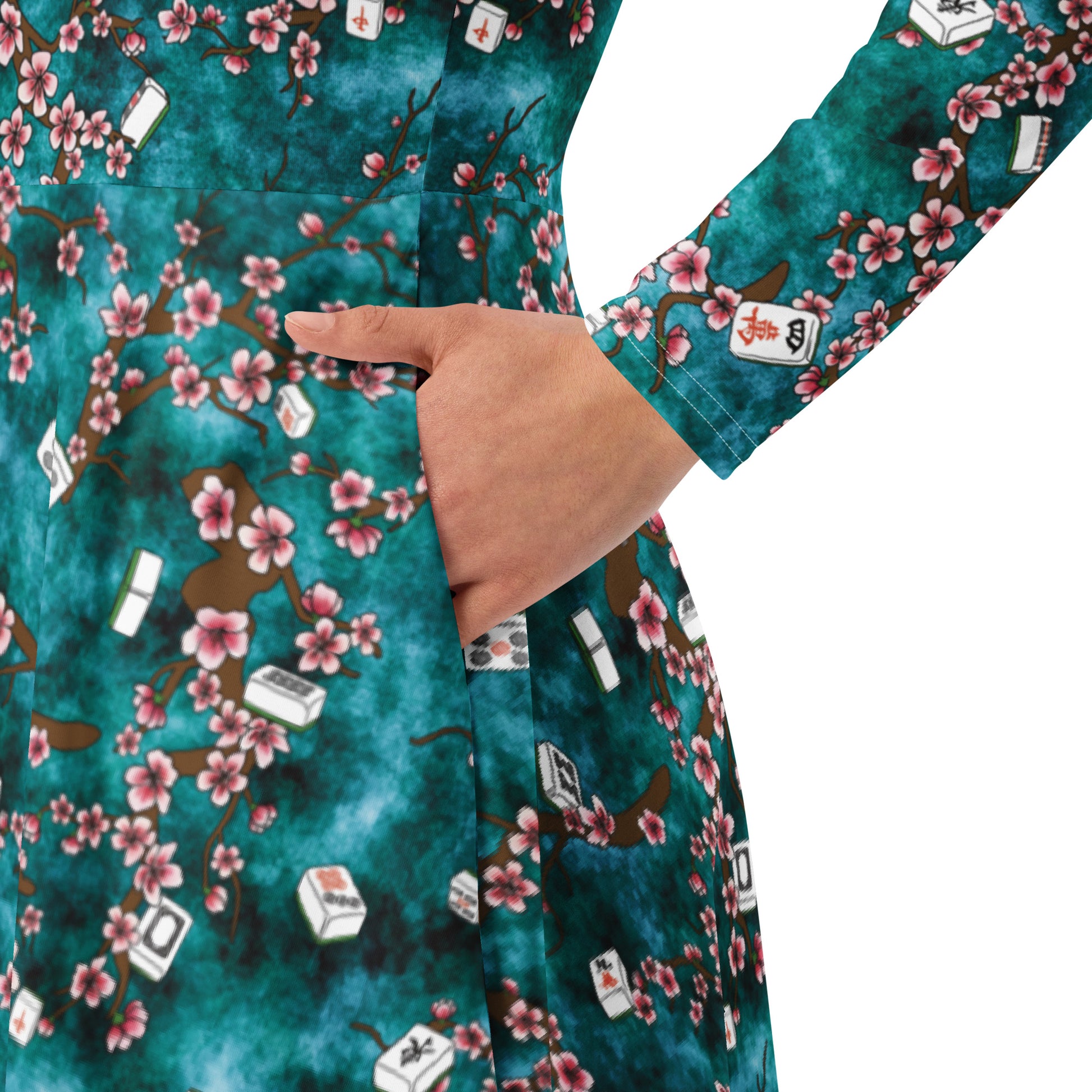 Mahjong Tiles Pond Anime Long Sleeve Midi Dress 6